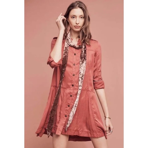 Anthropologie Holding Horses Tencel Long Sleeve Shirt Dress Dusty Rose Size 2 - Picture 3 of 9